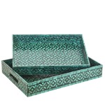Turquoise Capiz Rectangular Decor Tray Set