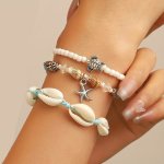 3PCS Summer Beach Vacation Shell Turtle Bracelet Set - Handcrafted Beaded Rope Natural Seashell Charm For Women