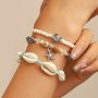 3PCS Summer Beach Vacation Shell Turtle Bracelet Set - Handcrafted Beaded Rope Natural Seashell Charm For Women