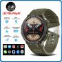 Toxiya Outdoor Military Rugged SmartWatch Men Gps Sports Fitness Waterproof Watch Bluetooth Call With LED Lights - Green