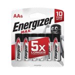 Energizer 6 PK Max 1.5V Alkaline Aa Batteries E300162101