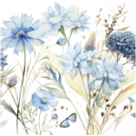 Printed Runner Dusty Blue Wildflowers