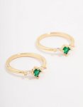 Goldair Gold Plated Dainty Trio Emerald Cubic Zirconia Ring Pack - S m