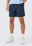 Shorter Length Relaxed Fit Elasticated Waist Chino Shorts In Navy - Navy
