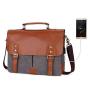 Yoome Vintage Genuine Leather Canvas Messenger Bag Laptop Satchel Crossbody Shoulder Bag Bookbag