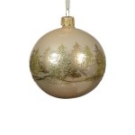 Glass Bauble With Gold Trees 8CM - Champagne