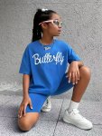 1 Set Girl's 'butterfly' Graphic T-Shirt + Shorts Co-ords Set Comfy Fit Sweet & Fashion Spring Summer Outfit