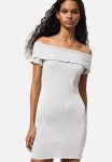 Ribbed Off-the-shoulder Dress - Grey