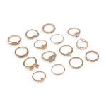 15-PACK Gold Chic Bow Diamante Rings