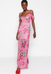 Floral Cowl Neck Strappy Maxi Dress - Pink