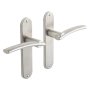 Door Handles On Plate Keyless Satin Nickel Finish Marion 165MM