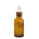 100ML Amber Glass Aromatherapy Bottle With Pipette - White & Gold Collar 18 110
