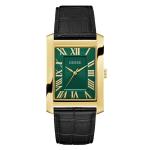 Guess Men's Black Gold Tone Analog Watch With Green Dial