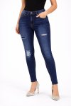 Ladies Dark Blue High Rise Ripped Stretch Skinny Jeans