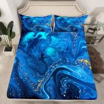 Erosebridal Stone Pattern Fitted Sheet Blue Marble Bottom Sheet Trippy Fluid Liquid Bedding Set For Kid Boy Girl Teen Gypsy Gold
