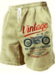 Classic Motorcycle Pattern And Letter Print Shorts With Drawstring And Pockets Classic And Stylish Board Shorts For Men's Summer