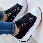 Women's Chunky Canvas Shoes Non Slip Lace Up Casual Sneakers Thick Sole Running Sports Shoes