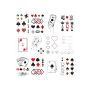 12 Piece - Poker Card Temporary Tattoos With Different Elements - Black & Red