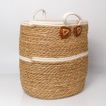 Cotton bulrush Basket With Handle Large - Cream