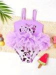 Cow Pattern Little Girl's 1-PIECE Ruffle Tulle Princess Swimsuit - Swimming Pool Beach Holiday Girls Swimwear