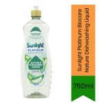 Sunlight Platinum Biocare Nature Dishwashing Liquid 750ML - Premium Pure Tough Grease Cutting Soap Leaves Utensils Clean Fresh &