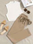 Casual Solid Two-piece Set Crop Long Sleeve Top & Drawstring Pants Outfits Women's Clothing