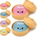 2PCS Glitter Dumpling Squishies Toys With Food Steamer Sparkly Squeeze Dough Fidget Sensory Stress Balls Hand Desk Toys For Stre