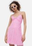 Lace-trimmed Mesh Dress - Pink small Flowers