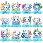 Hokinaa Blue Axolotl Birthday Decorations - 12 Pcs Cute Cartoon Reptile Animals Axolotl Honeycomb Centerpieces Happy Birthday Pa
