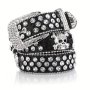 Men's Skull Rhinestone Bright Pu Leather Hip Hop Belt YK2 Trendy Belt Ideal Choice For Gifts