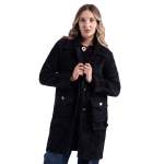 Goldair Gold Button Fluffy Coat - Black Free