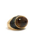Goldair Gold Plated Chunky Brown Stone & Black Enamel Ring - M l
