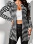 Houndstooth Print Open Front Cardigan Elegant Long Sleeve Loose Cardigan Women's Clothing