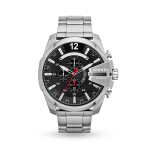 Diesel Men&apos S Mega Chief Black Dial & Silver Tone Chronograph Watch