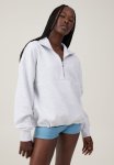 Cotton On Plush Rib Half Zip Jumper - Cloudy Grey Marle