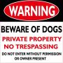 Warning Beware Of Dogs Private Property No Trespassing Sign 29X29CM.-2 Pack