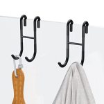 Sstoohl Shower Hooks 2-PACK Frameless Glass Shower Door Towel Hooks Over Door Hooks For Bathroom Black