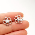 Tiny Delicate Hollow Sakura Shaped Stud Earrings Stainless Steel Jewelry Vintage Elegant Style For Women Dating Earrings