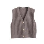Women's Solid V-neck Sweater Vest - Knitting Elegant Pullover Casual All-match Single Breasted Daily Top