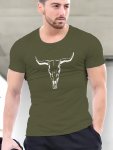 Bull Head Print Men's Crew Neck Short Sleeve Plus Size T-Shirt Comfy Versatile Tee For Summer Wear