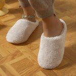 Cozy Women's Fluffy Slippers Solid Color Soft Sole Plush Flat Indoor Shoes Warm Indoor Backless Home Slippers