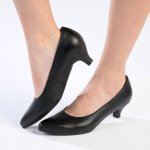 Spring Penny Leather Court Heel - Black - 9