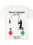 Funny Fishing Man Print Men's Casual Short Sleeve Shirt Men's Shirt For Summer Vacation Resort Tops For Men