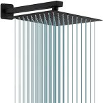 Rain Shower Head Black With Extension Arm 12 Inch Square Shower Head With 16 Inch Shower Arm Large Stainless Steel Rainfall Show