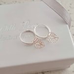 Maria 925 Sterling Silver Round Hoop Leaf Earrings 7X11MM On 12MM Hoops