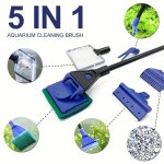 5 In 1 Aquarium Cleaning Tools Plant Fork Spoon Net Sponge Brush Gravel Rake Algae Scraper Multi-functional Fish Tank Cleaning T
