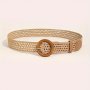 1PC Casual Beach Fashion Grass Woven Ladies Belt Round Wooden Buckle Matching Dress