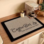 Vintage Coffee Print Linen-look Dish Drying Mat - Super Absorbent Stain-hiding With Non-slip Rubber Backing For Kitchen Countert