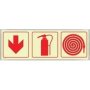 Photoluminescent Sign In Alu Frame 1 Sided - Fire Extingusher Fire Hose & Red Arrow: Down 570 X 190MM