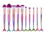 10 Piece Mermaid Professional Makeup Brush Cosmetic Set - Gloss Rainbow